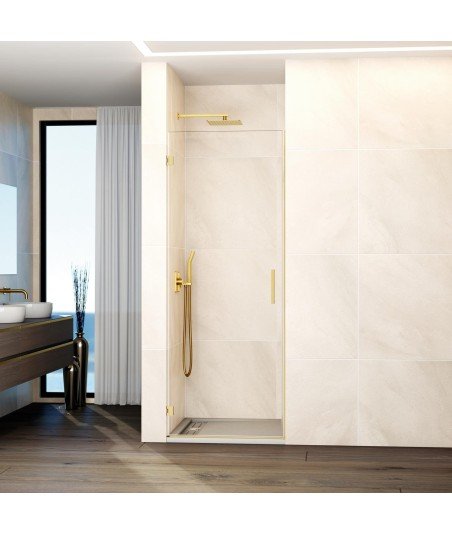 Mampara de 1 puerta abatible bisagras pared oro cepillado Glass