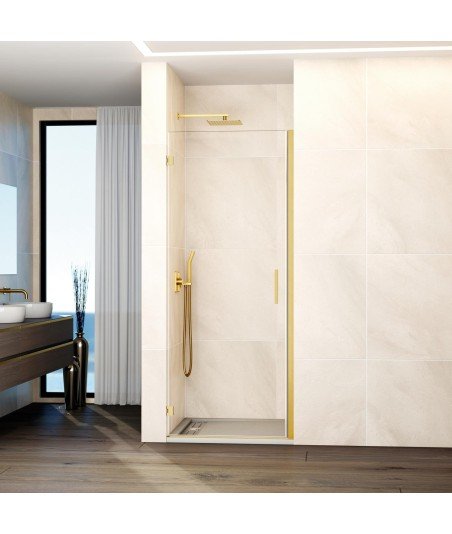 Mampara de 1 puerta abatible bisagras pared oro cepillado Glass