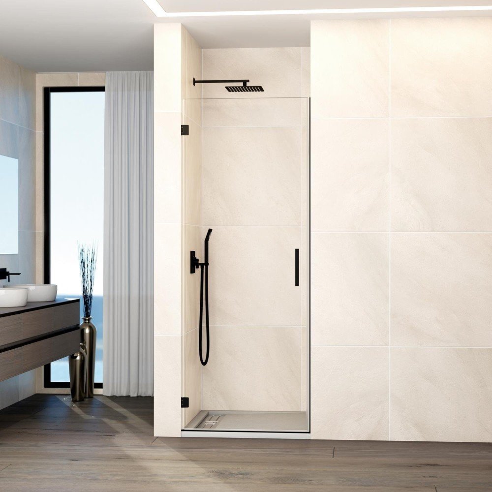 Mampara de 1 puerta negra abatible bisagras pared Glass
