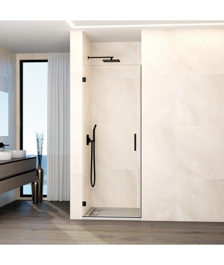 Mampara de 1 puerta negra abatible bisagras pared Glass