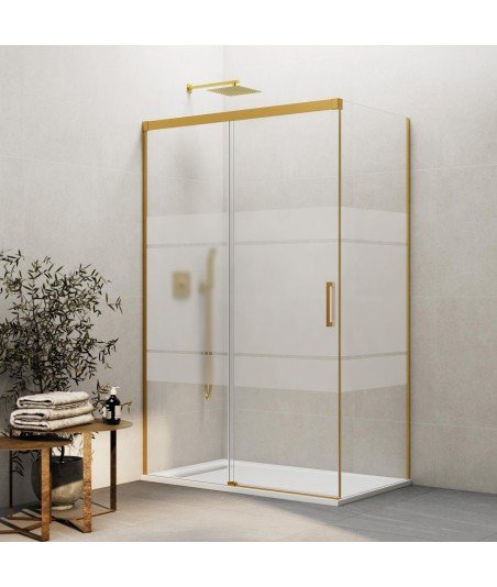 Mampara de ducha rectangular en oro cepillado Basic