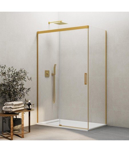 Mampara de ducha rectangular en oro cepillado Basic