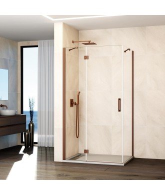 Mampara rectangular cobre fijo y abatible con bisagras Glass
