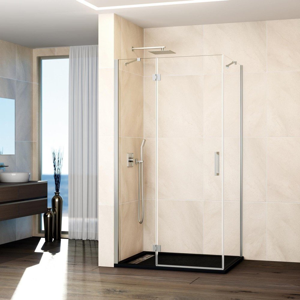 Mampara rectangular níquel fijo y abatible con bisagras Glass