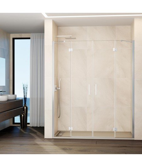 Mampara de ducha dos fijos y dos puertas abatibles bisagras Glass