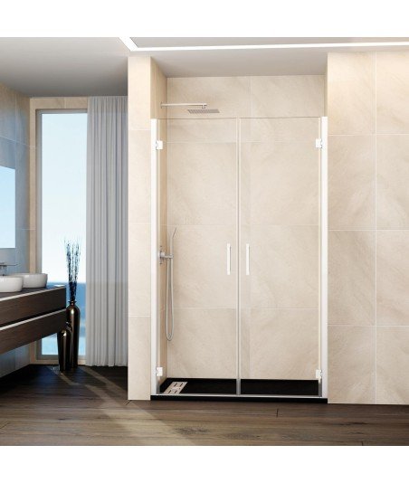 Mampara de ducha blanca con 2 puertas abatibles con bisagras Glass