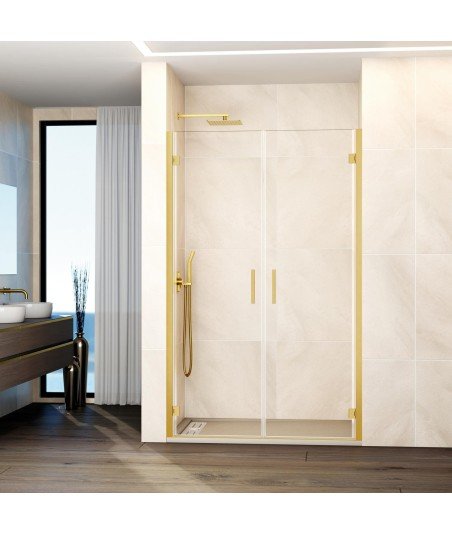 Mampara de ducha oro cepilllado 2 puertas abatibles con bisagras Glass