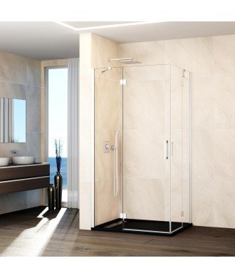 Mampara de ducha blanca angular 2 fijos y 2 abatibles Glass