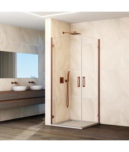 Mampara de ducha angular cobre 2 puertas abatibles bisagras Glass
