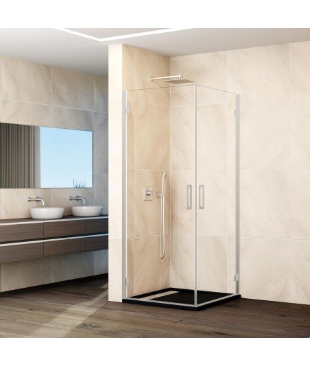 Mampara de ducha angular níquel 2 puertas abatibles bisagras Glass