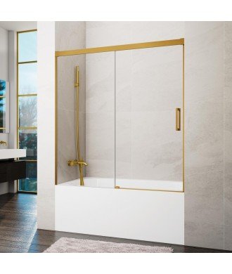 Mampara de bañera en oro cepillado 1 fijo + 1 corredera Basic