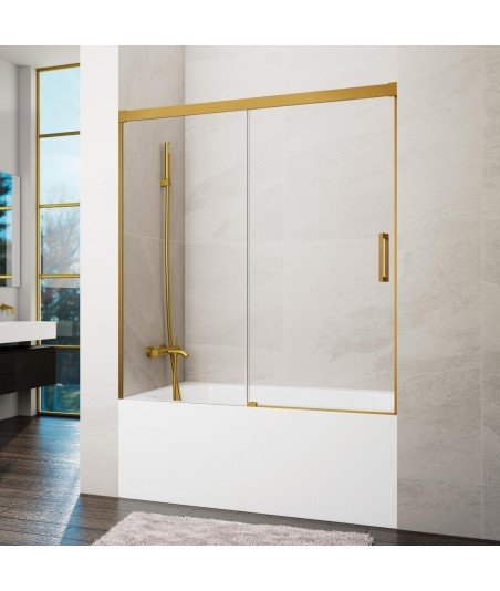 Mampara de bañera en oro cepillado 1 fijo + 1 corredera Basic