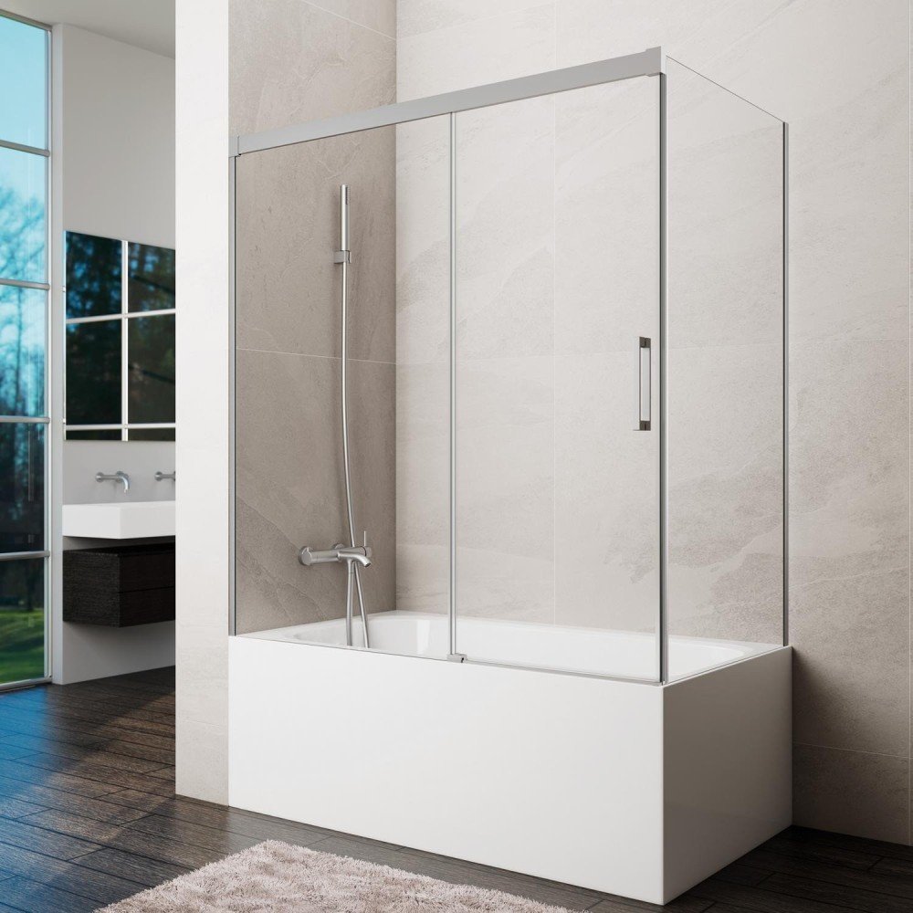 Mampara de bañera níquel rectangular corredera Basic