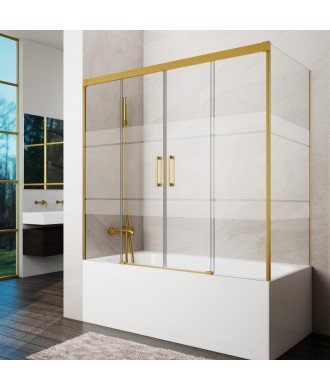 Mampara de bañera oro cepillado rectangular 3 fijos + 2 correderas Basic