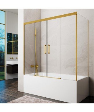 Mampara de bañera oro cepillado rectangular 3 fijos + 2 correderas Basic