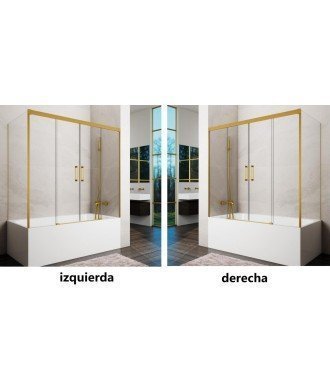 Mampara de bañera oro cepillado rectangular 3 fijos + 2 correderas Basic