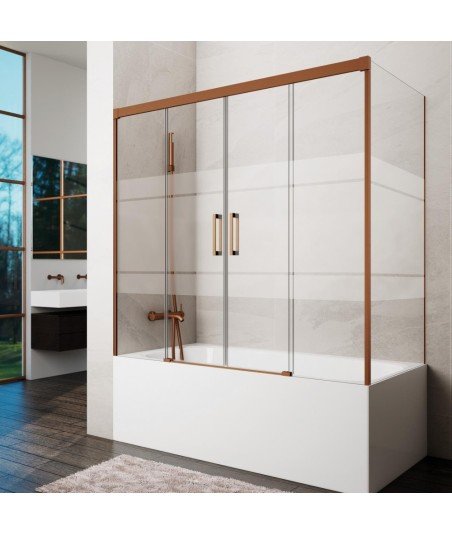 Mampara de bañera cobre rectangular 3 fijos + 2 correderas Basic