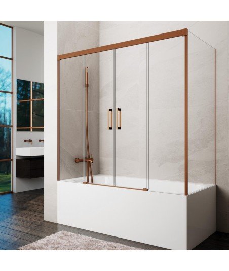 Mampara de bañera cobre rectangular 3 fijos + 2 correderas Basic