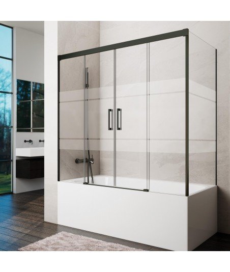 Mampara de bañera titanio rectangular 3 fijos + 2 correderas Basic