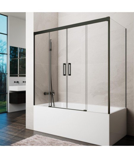 Mampara de bañera titanio rectangular 3 fijos + 2 correderas Basic