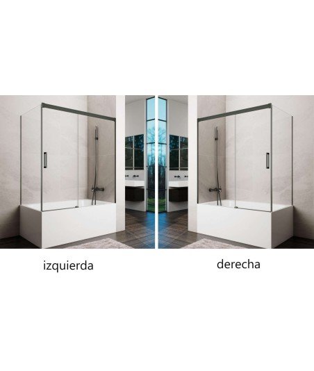 Mampara de bañera titanio rectangular 3 fijos + 2 correderas Basic