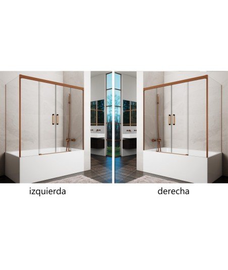 Mampara de bañera cobre rectangular 3 fijos + 2 correderas Basic