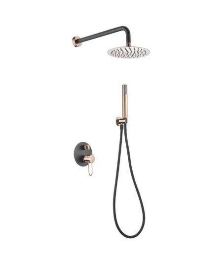 Ducha negra y oro rosa empotrada pared Milos IMEX