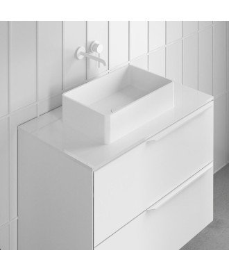 Lavabo sobre encimera blanco mate de solid surface Taos
