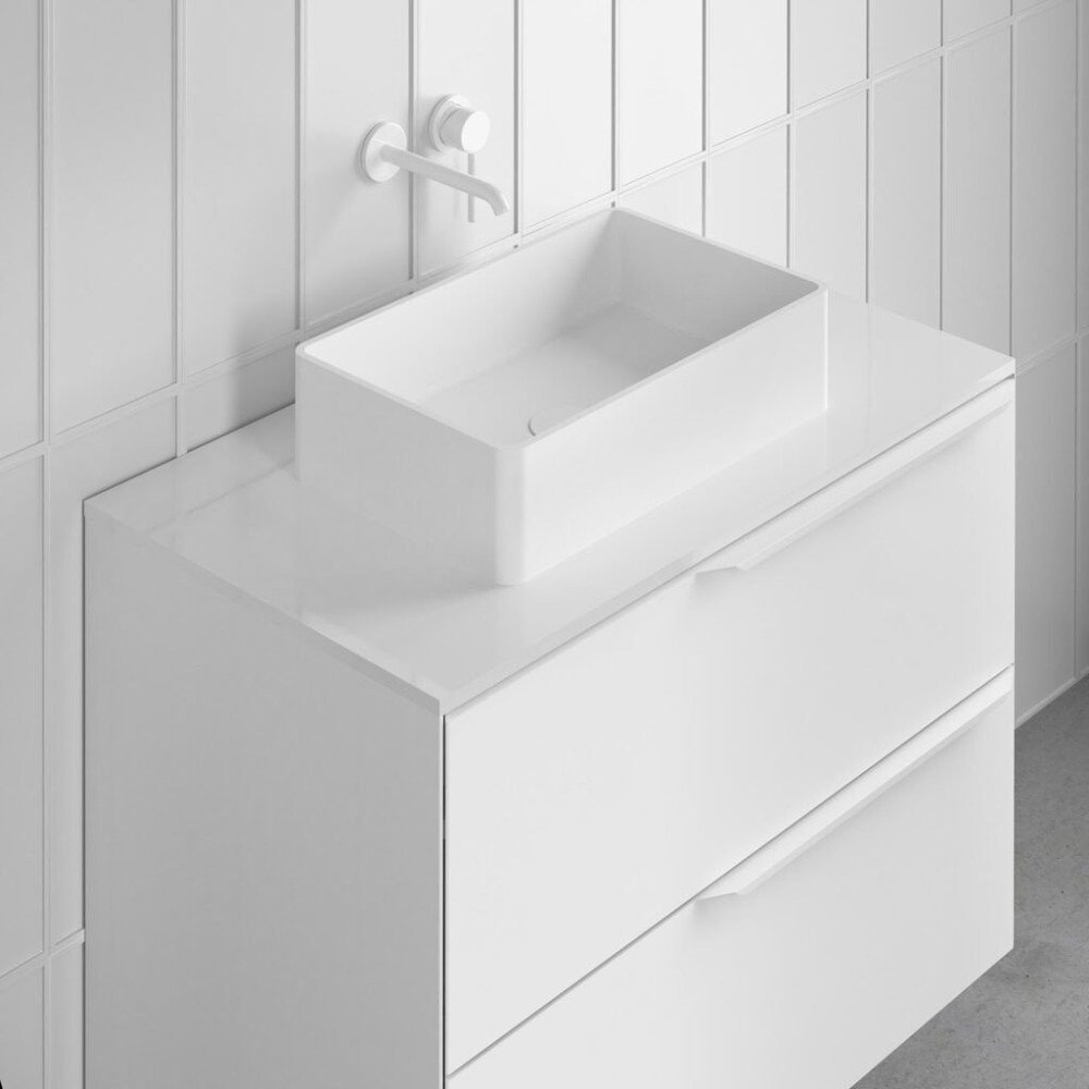 Lavabo sobre encimera blanco mate de solid surface Taos