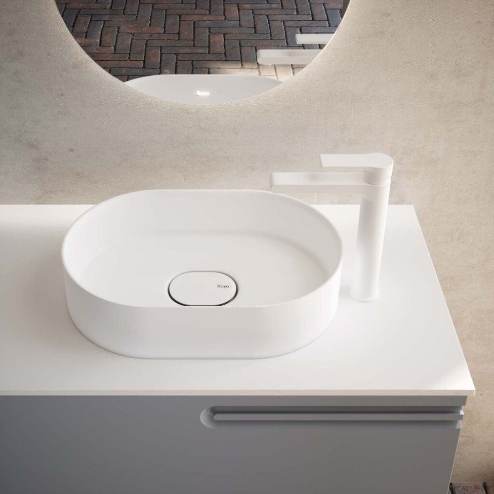 Lavabo sobre encimera blanco mate de solid surface Oval