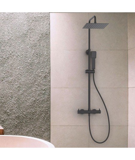 Columna Monomando Cuadrada Gun Metal Negra T 2 Vias