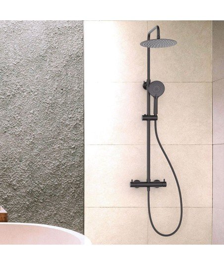 Columna Monomando Redonda Gun Metal Negra T 2 Vias