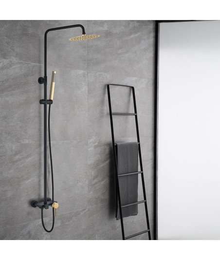 Columna Monomando Redonda Oslo Black Oro 3 Vías 96-136 Cm