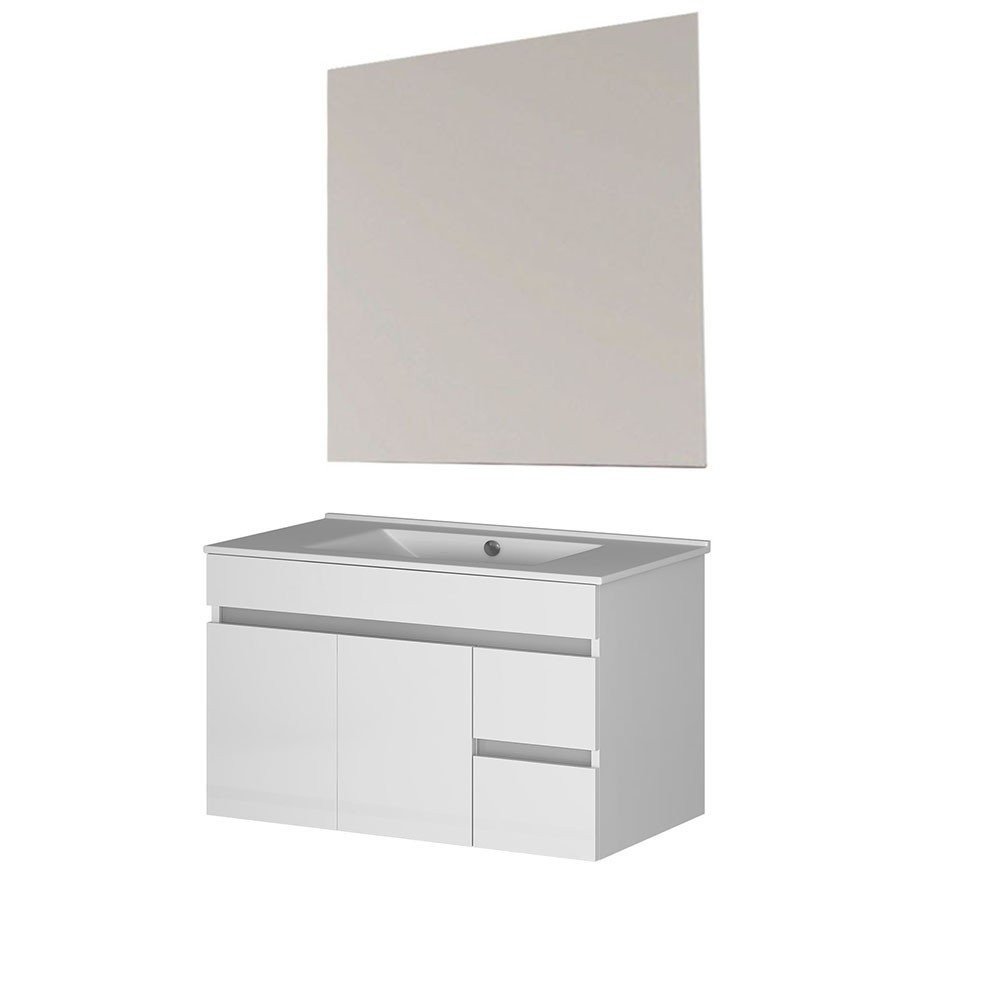 Conjunto De Baño Basic 80 Gris 2 Caj Y 2 Puertas Suspendido