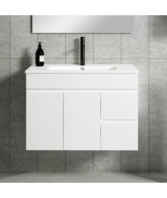Conjunto De Baño Basic 80 Gris 2 Caj Y 2 Puertas Suspendido