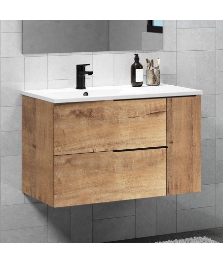 Conjunto De Baño Tribeca 80 Roble Ostippo 2C+1P Suspendido
