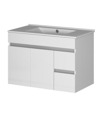 Mueble + Lavabo Basic 80 Gris 2 Caj Y Puertas Suspendido