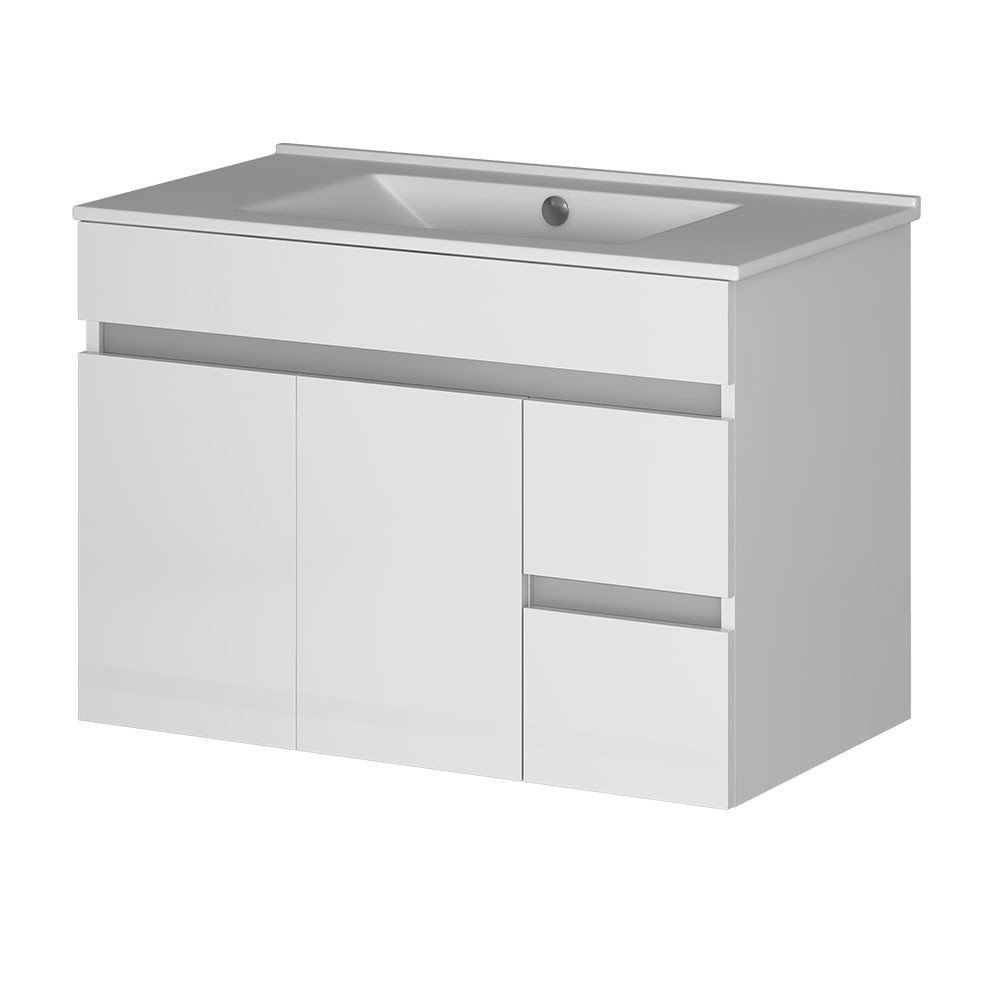 Mueble + Lavabo Basic 80 Gris 2 Caj Y Puertas Suspendido