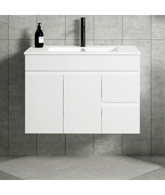 Mueble + Lavabo Basic 80 Gris 2 Caj Y Puertas Suspendido