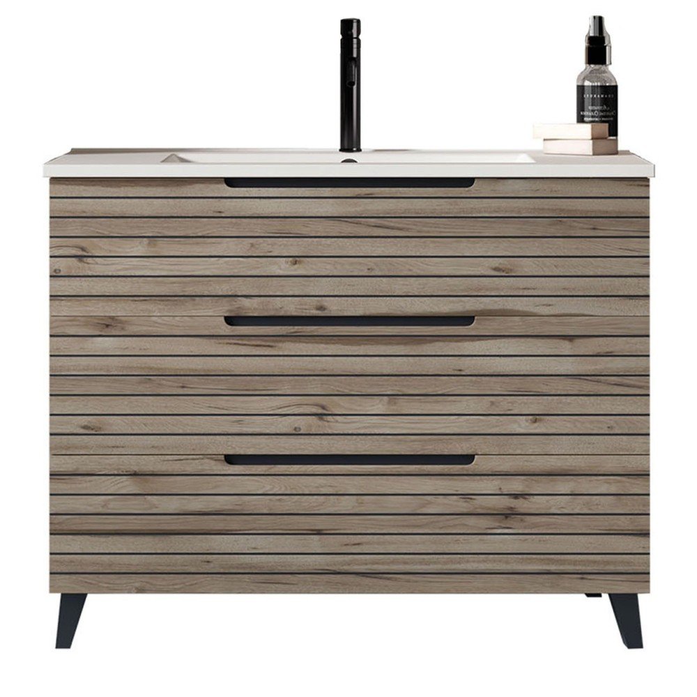 Mueble + Lavabo Kenia 100 Desierto 3 Cajones Con Patas
