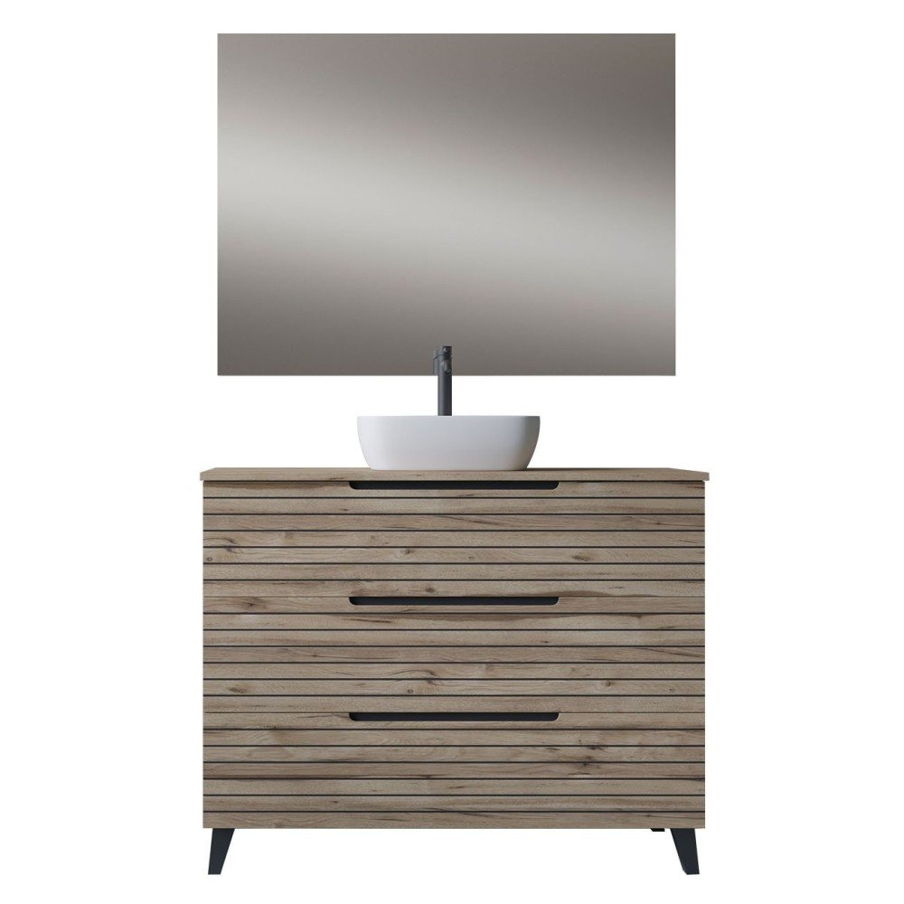 Mueble + Lavabo Sobrencimera Kenia 100 Desierto 3 Cajones Con Patas