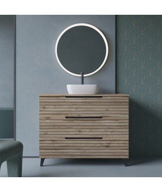 Mueble + Lavabo Sobrencimera Kenia 100 Desierto 3 Cajones Con Patas