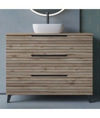 Mueble + Lavabo Sobrencimera Kenia 100 Desierto 3 Cajones Con Patas