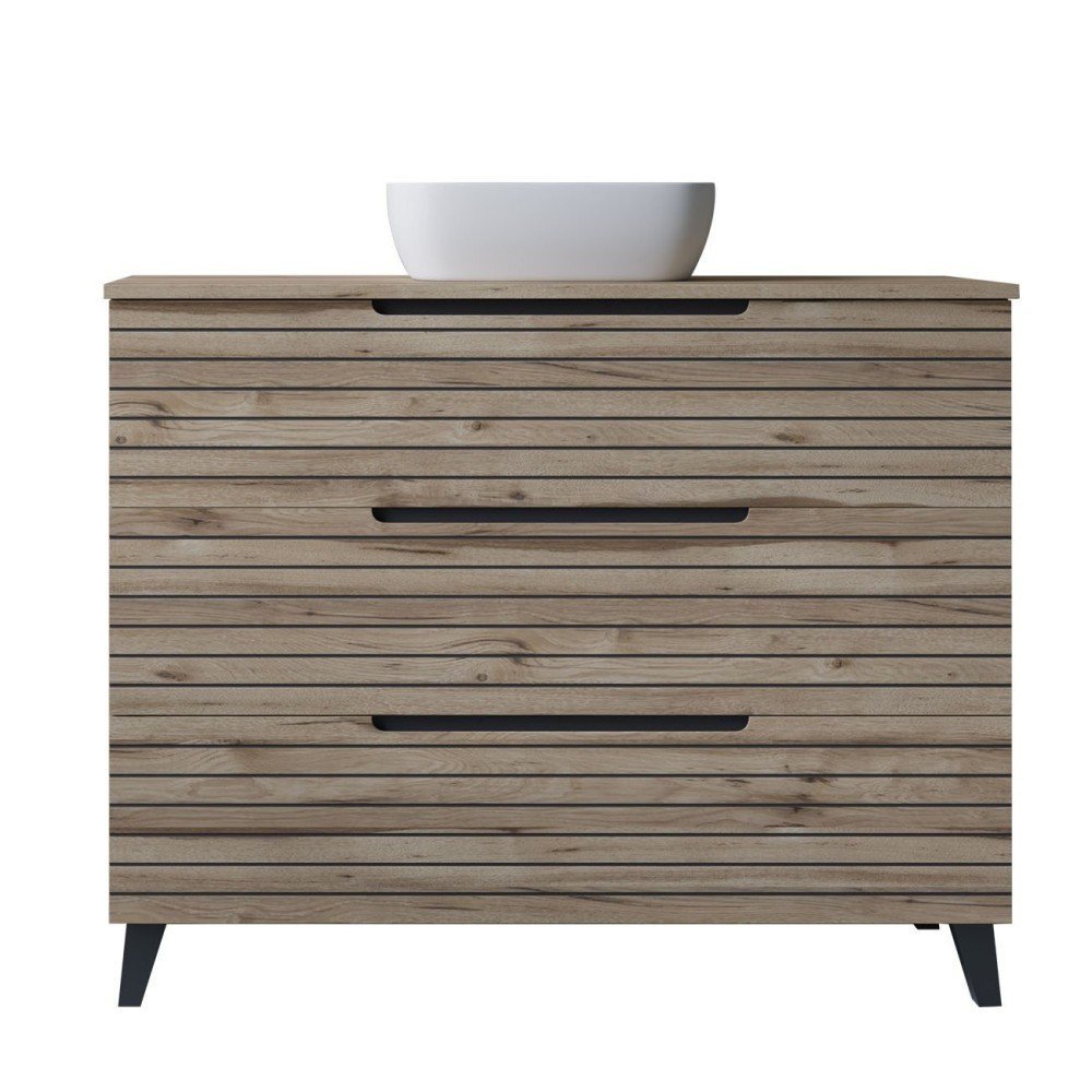 Mueble + Lavabo Sobrencimera Kenia 80 Desierto 3 Cajones Con Patas