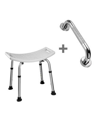 Pack Banqueta De Ducha Cuadrada + Asa Antideslizante 30 Cm
