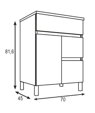 Mueble + Lavabo Basic 70 Blanco mate 2 Caj Y 2 Puertas Patas