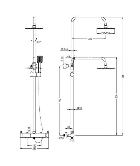 Columna Monomando Cuadrada Negra T 2 Vias