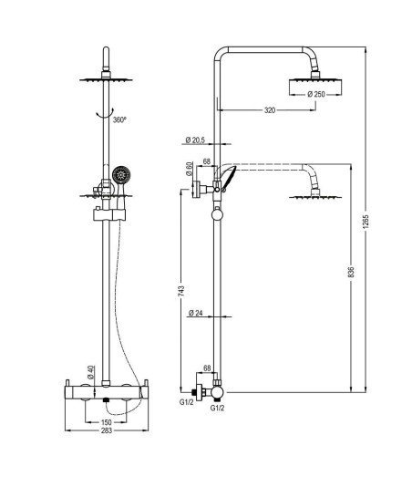 Columna Monomando Redonda Negra T 2 Vias