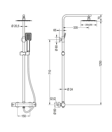 Columna Termostática Cuadrada Tacto Frio 75-125 Cm