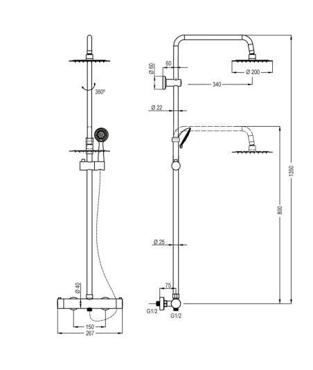 Columna Termostática Rapid Ajustable Plata 77-135 Cm